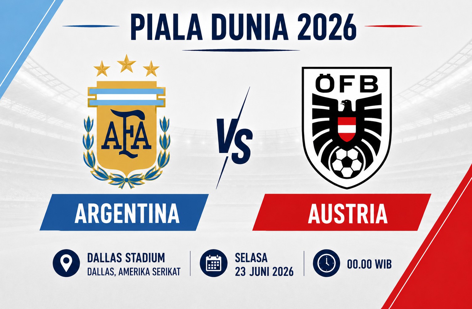 Jadwal Siaran Langsung dan Link Streaming Argentina vs Austria, Live TVRI Selasa (236) Pukul 00.00 WIB