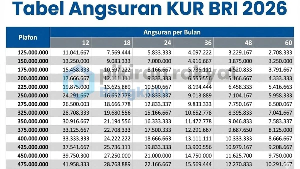 Tabel Pinjaman KUR BRI Juli 2026: Simulasi Cicilan Rp1 Juta hingga Rp500 Juta Lengkap Syarat dan Cara Daftar